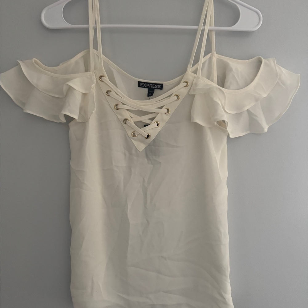 Express Ivory Ruffle Cold Shoulder Blouse